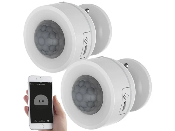 Luminea Home Control WLAN Thermostat:2er-Set WLAN-Bewegungsmelder, Temperatur- & Luftfeuchtigkeits-Sensor 3