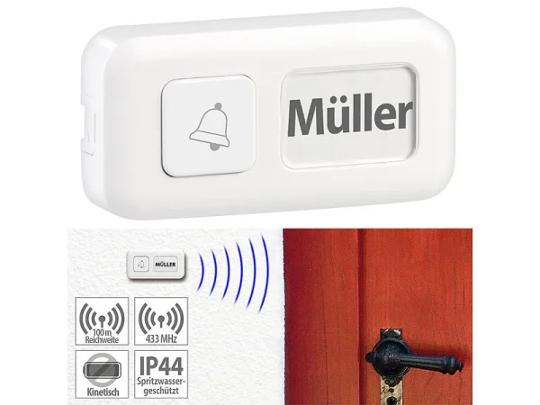 Somikon Klingel:WLAN-Steckdosen-Empfänger & Kinetischer Klingelknopf, App, 100m, 80dB 17
