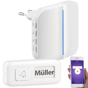 Somikon Klingel:WLAN-Steckdosen-Empfänger & Kinetischer Klingelknopf, App, 100m, 80dB 24