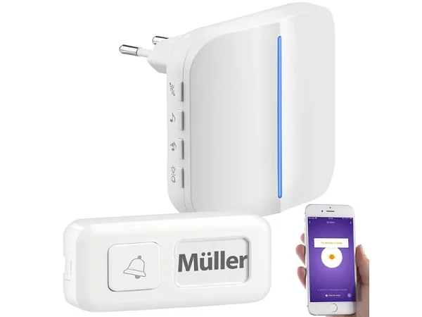 Somikon Klingel:WLAN-Steckdosen-Empfänger & Kinetischer Klingelknopf, App, 100m, 80dB 3