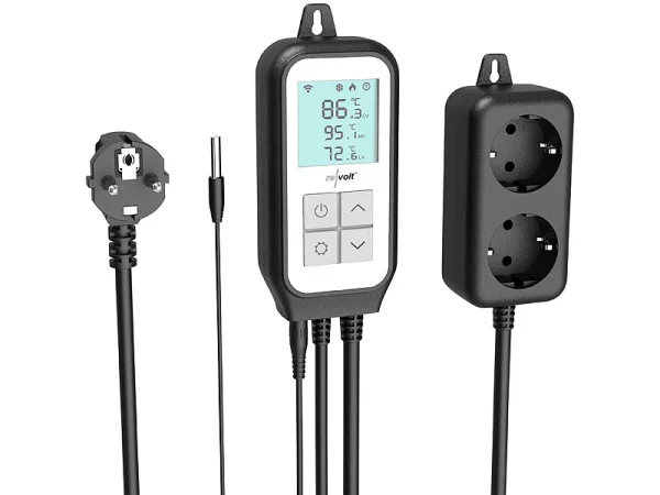 Revolt Universal Thermostat:WLAN-Steckdosen-Thermostat Für 2 Geräte, Sensor, App, Sprachsteuerung 7