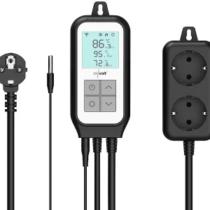 Revolt Universal Thermostat:WLAN-Steckdosen-Thermostat Für 2 Geräte, Sensor, App, Sprachsteuerung 12