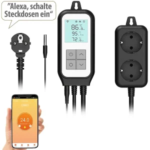 Revolt Universal Thermostat:WLAN-Steckdosen-Thermostat Für 2 Geräte, Sensor, App, Sprachsteuerung 10