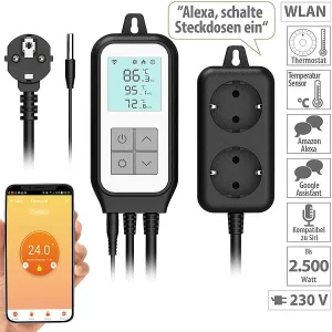 Revolt Universalthermostat:WLAN-Steckdosen-Thermostat Für 2 Geräte, Sensor, App,Versandrückläufer 13