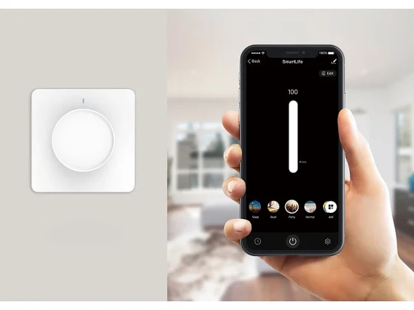 Luminea Home Control Smart Dimmer:2er-Set WLAN-Unterputz-Lichtschalter Mit Dreh- & Drück-Funktion, App 12