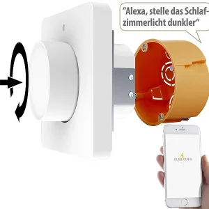Luminea Home Control Smart Dimmer:2er-Set WLAN-Unterputz-Lichtschalter Mit Dreh- & Drück-Funktion, App 43