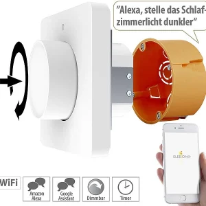 Luminea Home Control Smart Dimmer:2er-Set WLAN-Unterputz-Lichtschalter Mit Dreh- & Drück-Funktion, App 41