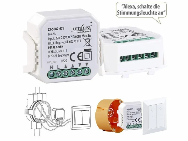 Luminea Home Control WLAN Rolladenschalter:2er-Set WLAN-Unterputzmodule Für Smarte Rollladen, App & Sprachbefehl 10