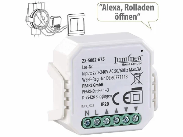 Luminea Home Control Jalousieaktor:WLAN-Unterputzmodul Für Smarte Rollladen-Steuerung Per App & Sprache 1
