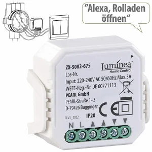 Luminea Home Control WLAN Rolladenschalter:2er-Set WLAN-Unterputzmodule Für Smarte Rollladen, App & Sprachbefehl 24
