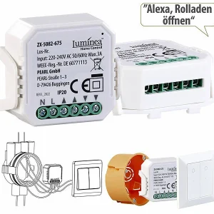 Luminea Home Control Rollladensteuerung:4er-Set WLAN-Unterputzmodule Für Smarte Rollladen, App & Sprachbefehl 12