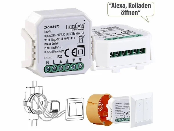 Luminea Home Control Rollladensteuerung:4er-Set WLAN-Unterputzmodule Für Smarte Rollladen, App & Sprachbefehl 4