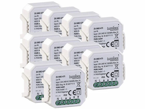 Luminea Home Control Rolladensteuerung:10er-Set WLAN-Unterputzmodule Für Smarte Rollladen, App & Sprachbefehl 3