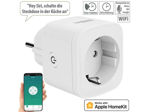 Luminea Home Control Funksteckdosen:WLAN-Steckdose, Apple-HomeKit-zertifiziert, Mit App & Sprachsteuerung 1
