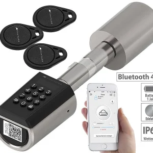 VisorTech Schloss:Elektronischer Tür-Schließzylinder, Transponder, App, IP65, M Gateway 42