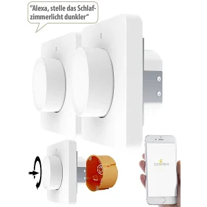 Luminea Home Control Smart Dimmer:2er-Set WLAN-Unterputz-Lichtschalter Mit Dreh- & Drück-Funktion, App 19