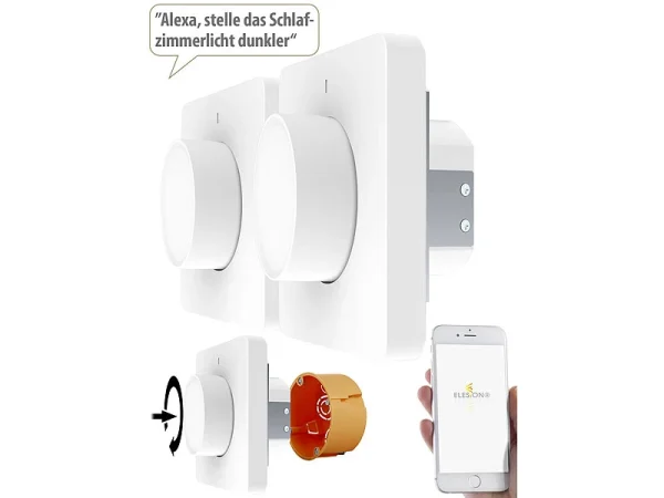 Luminea Home Control Smart Dimmer:2er-Set WLAN-Unterputz-Lichtschalter Mit Dreh- & Drück-Funktion, App 3