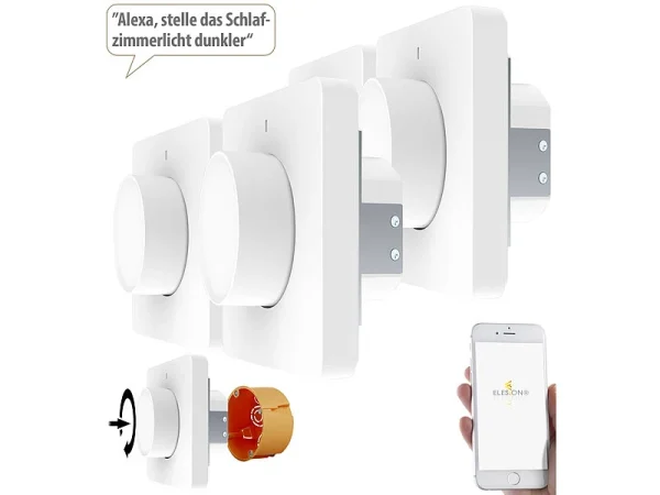 Luminea Home Control Alexa Dimmer-Schalter:4er WLAN-Lichtschalter & Dimmer Mit Dreh-/Drück-Funktion Und App 3