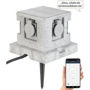 Royal Gardineer Steckdosenstein:4-fach-WLAN-Garten-Steckdose, App, Sprachbefehl, 16 A, 3.680 W, IP44 16