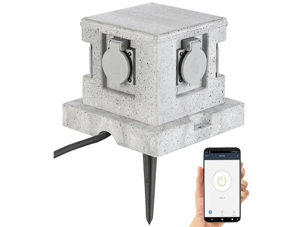 Royal Gardineer Steckdosenstein:4-fach-WLAN-Garten-Steckdose, App, Sprachbefehl, 16 A, 3.680 W, IP44 4