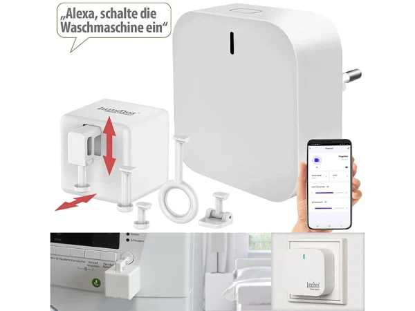 Luminea Home Control Smarter Schalter Aufsatz:Schalt-Aufsatz Für Kippschalter & Taster, Bluetooth Mit WLAN Gateway 3