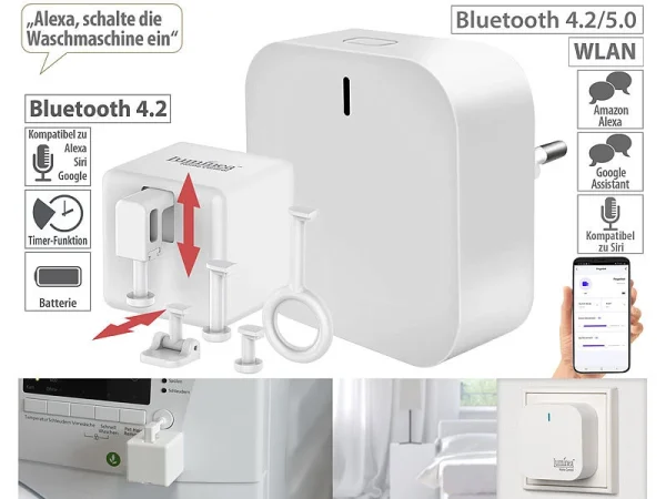Luminea Home Control Smarter Schalter Aufsatz:Schalt-Aufsatz Für Kippschalter & Taster, Bluetooth Mit WLAN Gateway 1