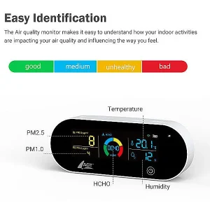 AGT Luftmesser:5in1-Akku-Luftqualitätsmesser, HCHO, PM1/2,5, Temperatur U.v.m., App 20