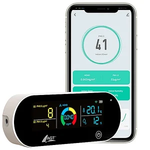 AGT Luftmesser:5in1-Akku-Luftqualitätsmesser, HCHO, PM1/2,5, Temperatur U.v.m., App 22