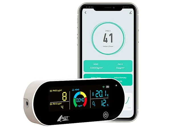 AGT Luftmesser:5in1-Akku-Luftqualitätsmesser, HCHO, PM1/2,5, Temperatur U.v.m., App 6