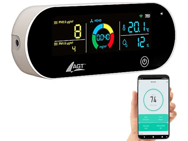 AGT Luftmesser:5in1-Akku-Luftqualitätsmesser, HCHO, PM1/2,5, Temperatur U.v.m., App 3