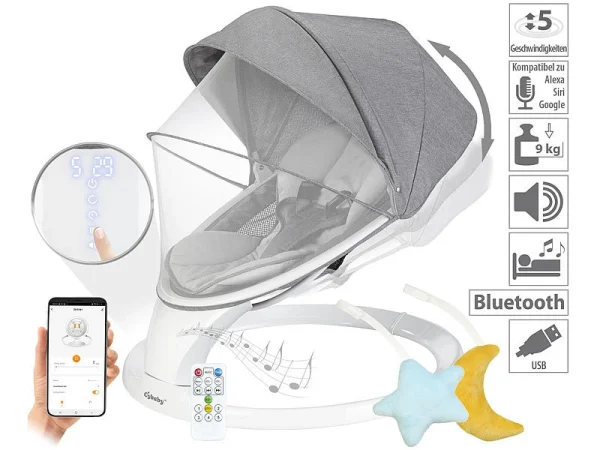 Cybaby Wippe:Smarte Babywippe Aus Aluminium, Bluetooth, WLAN, Touch-Tasten Und App 1