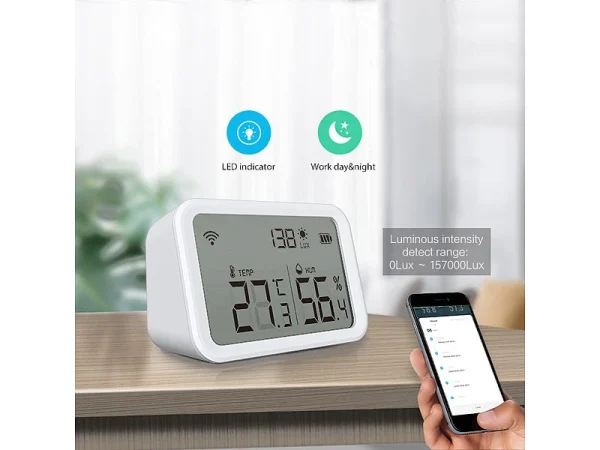 Luminea Home Control WLAN Temperatursensor:3in1-WLAN-Sensor Für Temperatur, Luftfeuchtigkeit Und Helligkeit, App 4