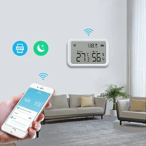 Luminea Home Control WLAN Temperatursensor:3in1-WLAN-Sensor Für Temperatur, Luftfeuchtigkeit Und Helligkeit, App 21