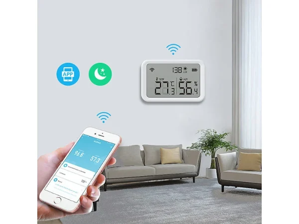 Luminea Home Control WLAN Temperatursensor:3in1-WLAN-Sensor Für Temperatur, Luftfeuchtigkeit Und Helligkeit, App 5