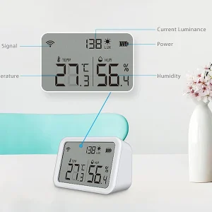 Luminea Home Control WLAN Temperatursensor:3in1-WLAN-Sensor Für Temperatur, Luftfeuchtigkeit Und Helligkeit, App 23