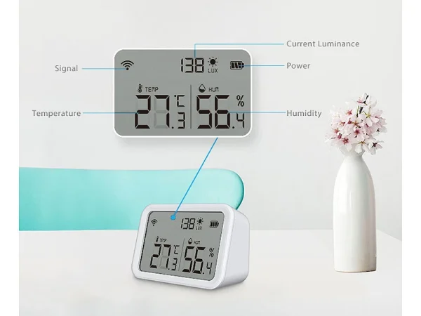Luminea Home Control WLAN Temperatursensor:3in1-WLAN-Sensor Für Temperatur, Luftfeuchtigkeit Und Helligkeit, App 6