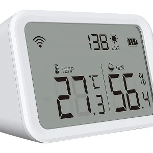 Luminea Home Control WLAN Temperatursensor:3in1-WLAN-Sensor Für Temperatur, Luftfeuchtigkeit Und Helligkeit, App 25