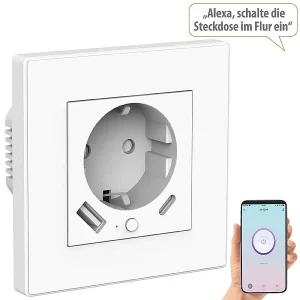 Luminea Home Control Unterputz Steckdose:2in1-WLAN-Unterputzsteckdose Mit USB-C- Und USB-A-Netzteil, 2 A, App 13