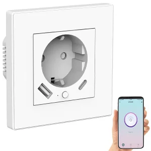 Luminea Home Control Unterputz Steckdose:2in1-WLAN-Unterputzsteckdose Mit USB-C- Und USB-A-Netzteil, 2 A, App 15