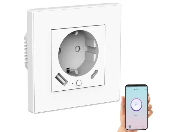 Luminea Home Control Unterputz Steckdose:2in1-WLAN-Unterputzsteckdose Mit USB-C- Und USB-A-Netzteil, 2 A, App 4