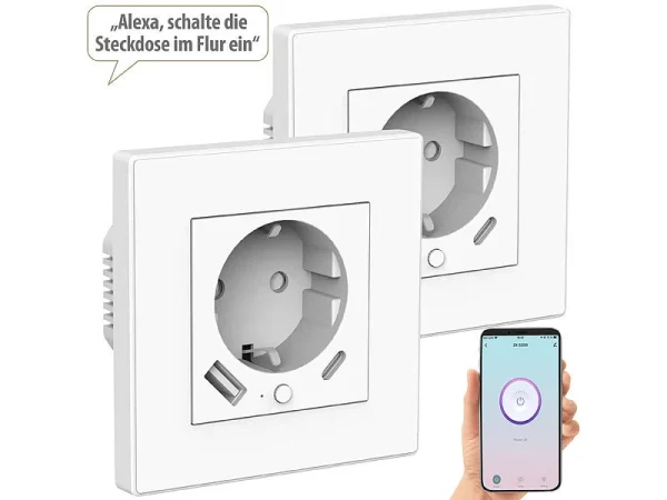Luminea Home Control Ladeport Steckdose:3er-Set WLAN-Unterputzsteckdosen Mit App, Je 1x USB A, 1x USB C, 2 A 3