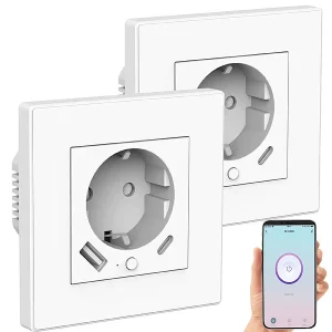Luminea Home Control Ladeport Steckdose:3er-Set WLAN-Unterputzsteckdosen Mit App, Je 1x USB A, 1x USB C, 2 A 15
