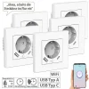 Luminea Home Control W LAN Steckdosen:5er-Set WLAN-Unterputzsteckdosen Mit App, Je 1x USB A, 1x USB C, 2 A 17