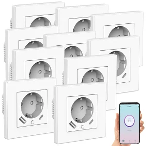 Luminea Home Control Steckdosen:10er-Set WLAN-Unterputzsteckdosen Mit App, Je 1x USB A, 1x USB C, 2 A 13