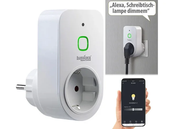 Luminea Home Control Dimmschalter-Steckdosen:2er Smarte WLAN-Dimmer-Steckdose Mit Phasenabschnittsdimmer Bis 200 W 11