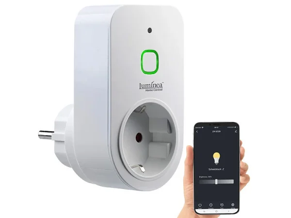 Luminea Home Control Dimmschalter-Steckdosen:2er Smarte WLAN-Dimmer-Steckdose Mit Phasenabschnittsdimmer Bis 200 W 12