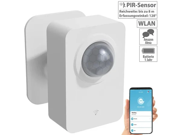 Luminea Home Control Bewegungsmelder Alarm:2er-Set ZigBee-PIR-Bewegungsmelder, 8 M Reichweite, App 6