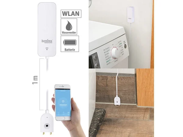 Luminea Home Control ZigBee Wassersensor:2er-Set ZigBee-Wassermelder Mit Externem Sensor, App 8