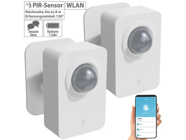 Luminea Home Control Bewegungsmelder Alarm:2er-Set ZigBee-PIR-Bewegungsmelder, 8 M Reichweite, App 1