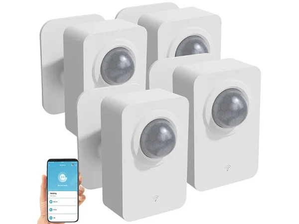 Luminea Home Control PIR Funkmelder:4er-Set ZigBee-PIR-Bewegungsmelder, 8 M Reichweite, App 3